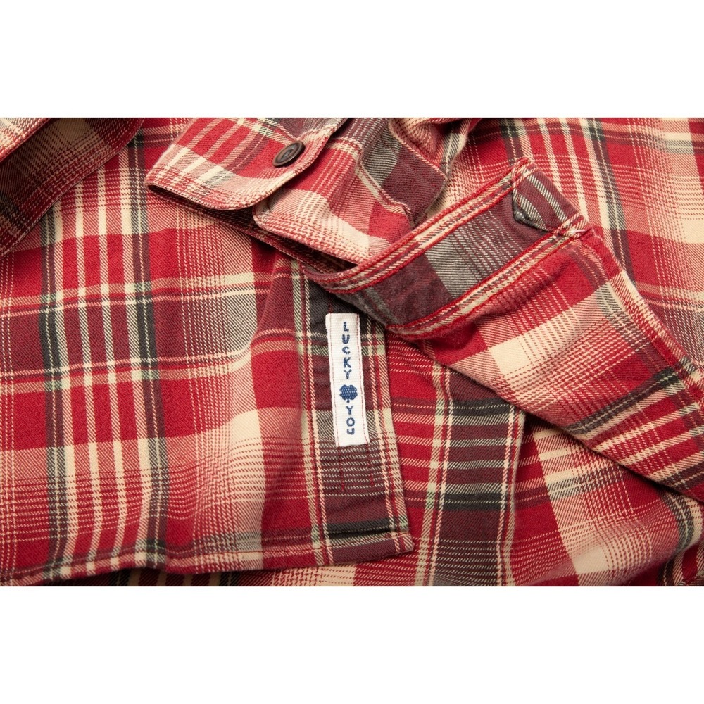 Lucky Brand Plaid Button Down Shirt Mens XL Red Flannel Long Sleeve Cotton - Picture 5 of 11